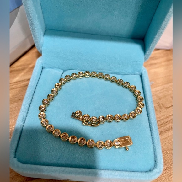 K18 18K RealGold Japan Natural Diamond Tennis Bracelet Dainty Petite - Picture 11 of 12